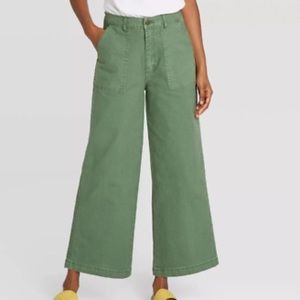 Green wide leg cropped jeans